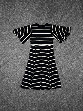 Who What Wear Black And White Striped Ruffle Sleeve Dress